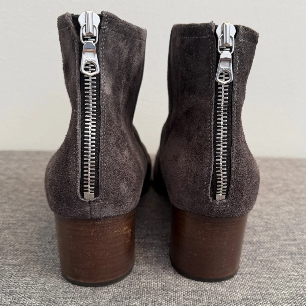 Rag & Bone Grey Suede Wesley Booties 10.5 Zipper Block Heel Almond Toe Neutral